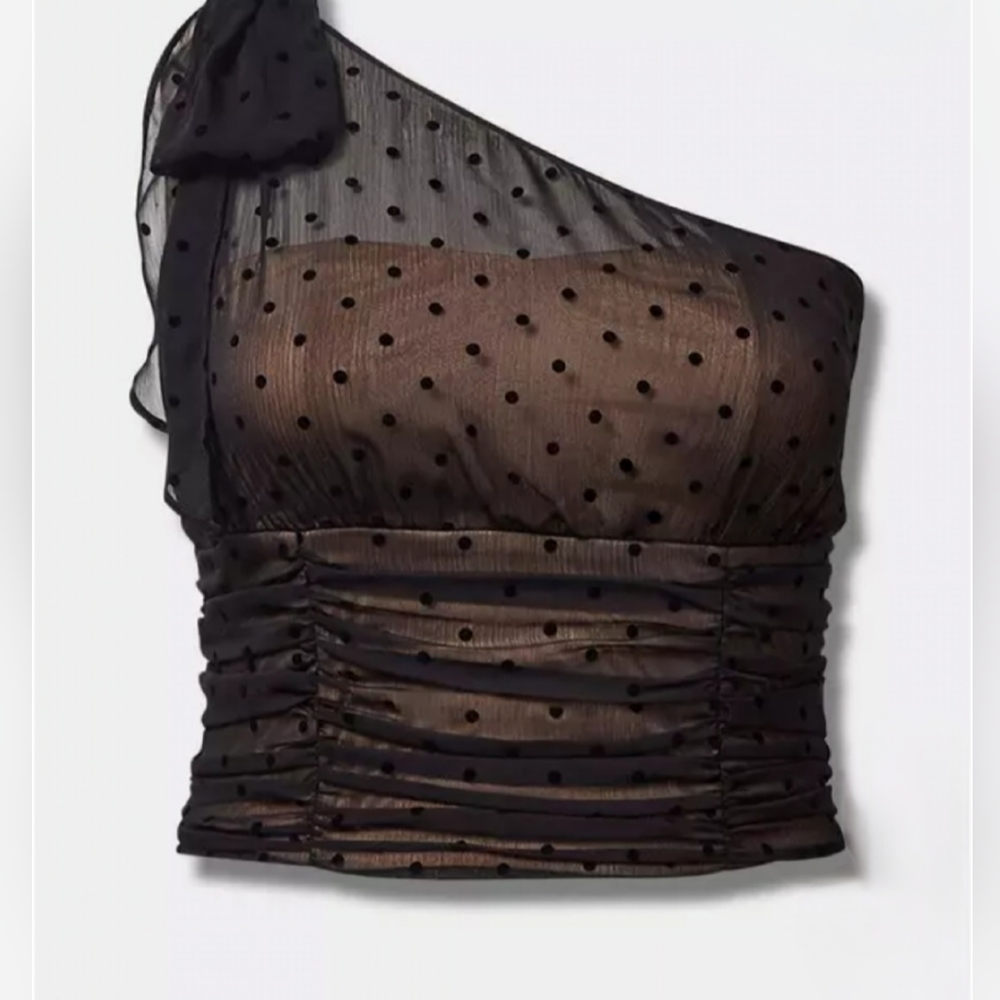 NWT - Torrid Chiffon Flocked One-Shoulder Crop Top – Black/Nude - Size 4X - Picture 2 of 16